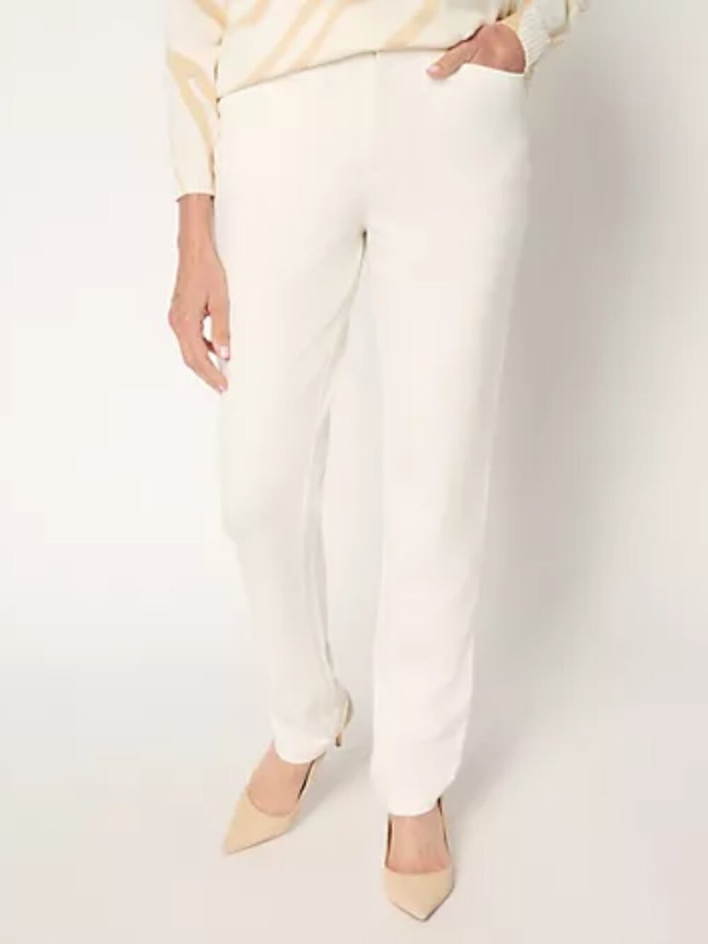 BEAUTIFUL by Lawrence Zarian REG Silky Ponte Tailored Pant, Ivory Sz 18W a70494